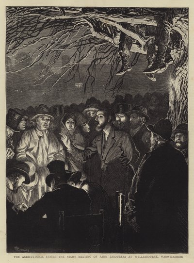 La grève agricole, la réunion nocturne des ouvriers agricoles à Wellesbourne, Warwickshire - William III Bromley